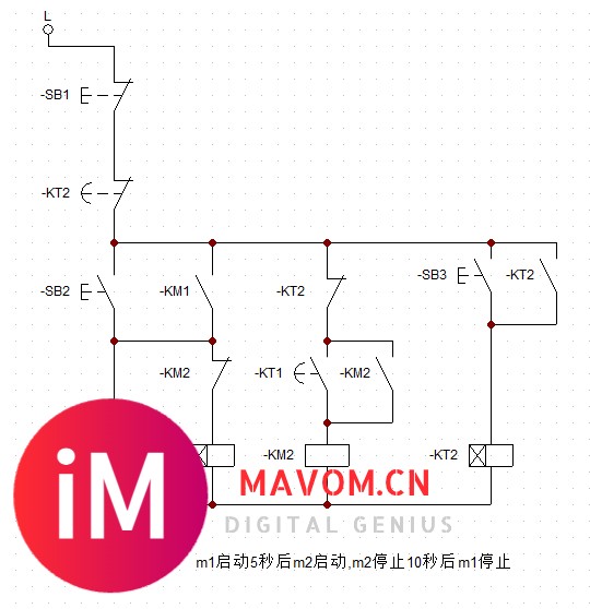 求电路图:两台电机M1、M2、要求M1先启动M2才能启动,启-1.jpg